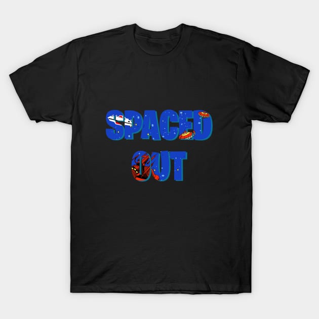 Spaced Out retro arcade style design T-Shirt by colouredwolfe11